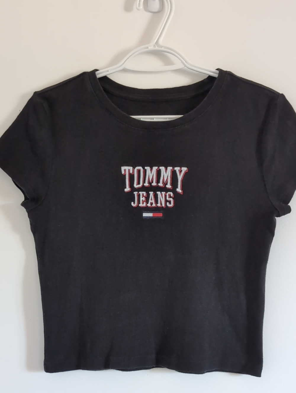 Tommy Hilfiger Black Crop Top with Red & White Logo